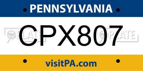 CPX807 Pennsylvania License Plate