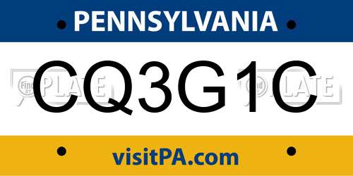 CQ3G1C Pennsylvania License Plate