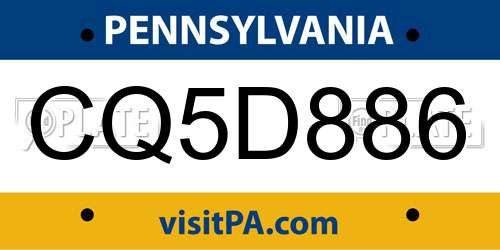 CQ5D886 Pennsylvania License Plate