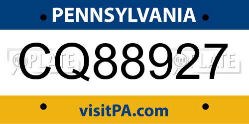 CQ88927 Pennsylvania License Plate