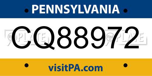 CQ88972 Pennsylvania License Plate