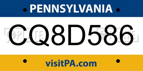 CQ8D586 Pennsylvania License Plate