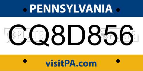 CQ8D856 Pennsylvania License Plate