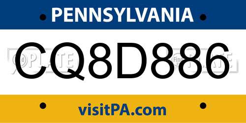 CQ8D886 Pennsylvania License Plate