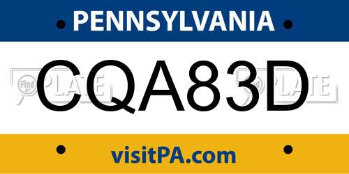 CQA83D Pennsylvania License Plate