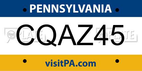 CQAZ45 Pennsylvania License Plate