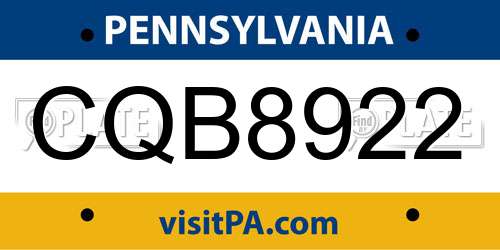 CQB8922 Pennsylvania License Plate