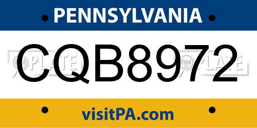 CQB8972 Pennsylvania License Plate