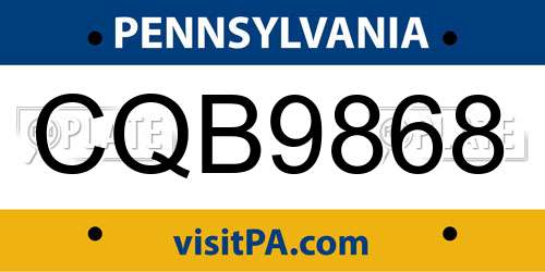 CQB9868 Pennsylvania License Plate