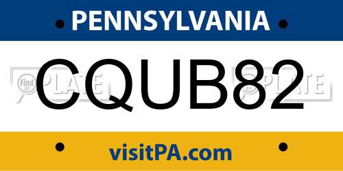 CQUB82 Pennsylvania License Plate
