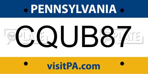 CQUB87 Pennsylvania License Plate