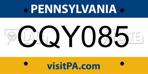 CQY085 Pennsylvania License Plate
