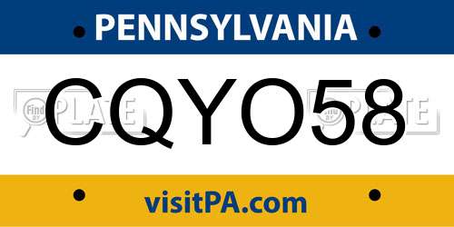CQYO58 Pennsylvania License Plate