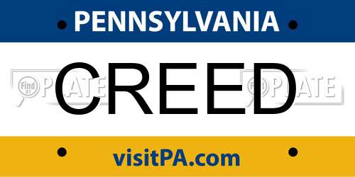 CREED Pennsylvania License Plate