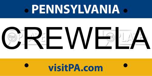 CREWELA Pennsylvania License Plate