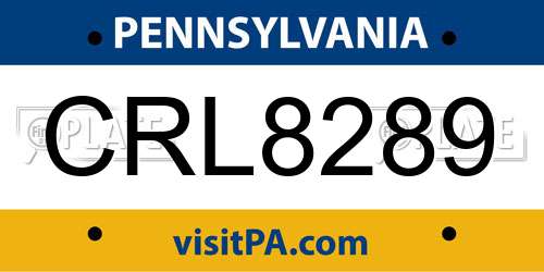 CRL8289 Pennsylvania License Plate