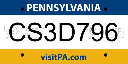 CS3D796 Pennsylvania License Plate