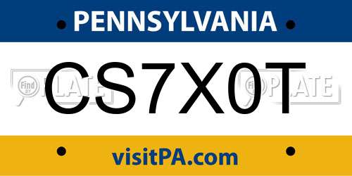 CS7X0T Pennsylvania License Plate