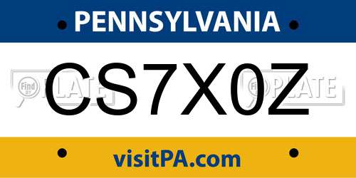 CS7X0Z Pennsylvania License Plate