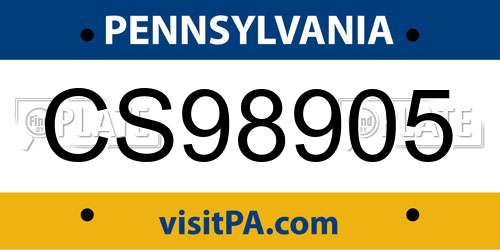 CS98905 Pennsylvania License Plate