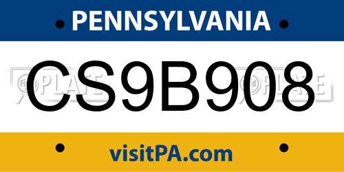 CS9B908 Pennsylvania License Plate