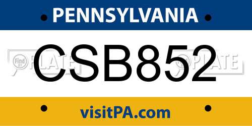 CSB852 Pennsylvania License Plate
