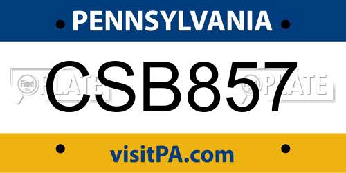CSB857 Pennsylvania License Plate