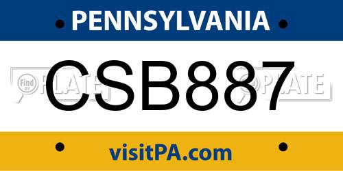 CSB887 Pennsylvania License Plate