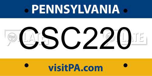 CSC220 Pennsylvania License Plate