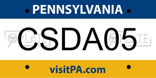 CSDA05 Pennsylvania License Plate