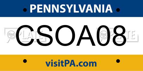 CSOA08 Pennsylvania License Plate