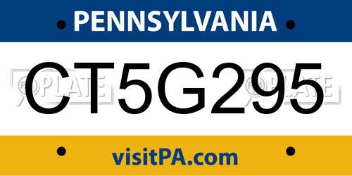 CT5G295 Pennsylvania License Plate