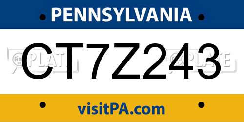CT7Z243 Pennsylvania License Plate