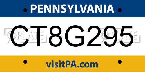 CT8G295 Pennsylvania License Plate