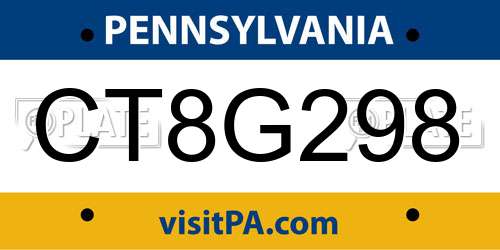 CT8G298 Pennsylvania License Plate
