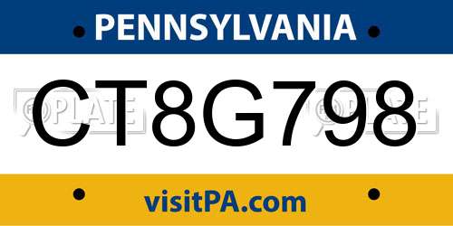 CT8G798 Pennsylvania License Plate