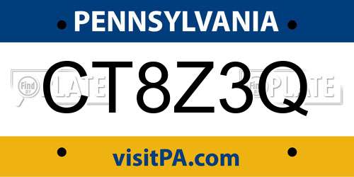 CT8Z3Q Pennsylvania License Plate