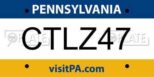 CTLZ47 Pennsylvania License Plate