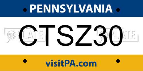 CTSZ30 Pennsylvania License Plate