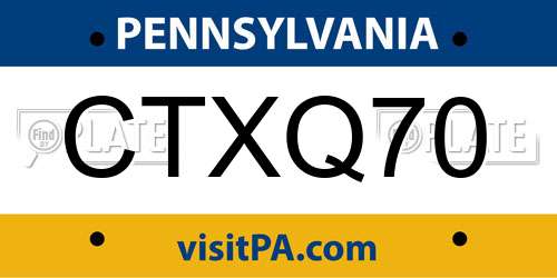 CTXQ70 Pennsylvania License Plate
