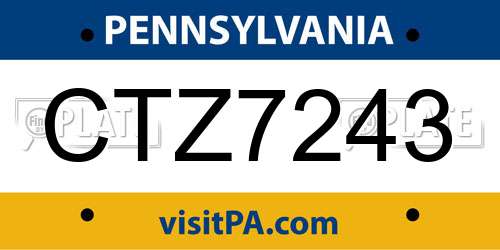 CTZ7243 Pennsylvania License Plate