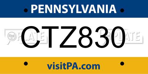 CTZ830 Pennsylvania License Plate