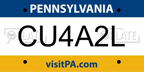 CU4A2L Pennsylvania License Plate