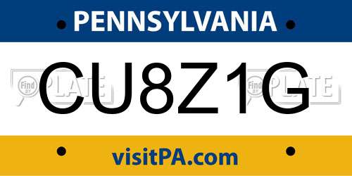 CU8Z1G Pennsylvania License Plate