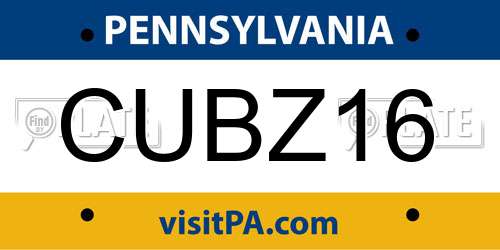 CUBZ16 Pennsylvania License Plate