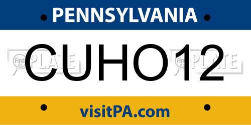 CUHO12 Pennsylvania License Plate