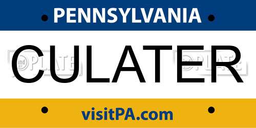 CULATER Pennsylvania License Plate