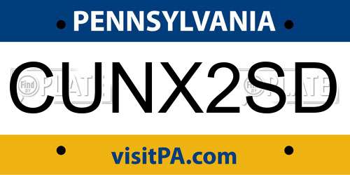 CUNX2SD Pennsylvania License Plate