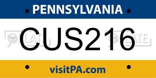 CUS216 Pennsylvania License Plate