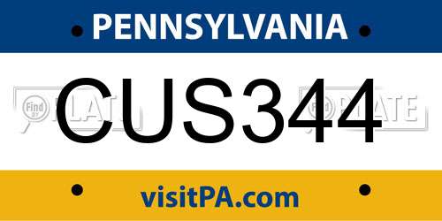 CUS344 Pennsylvania License Plate